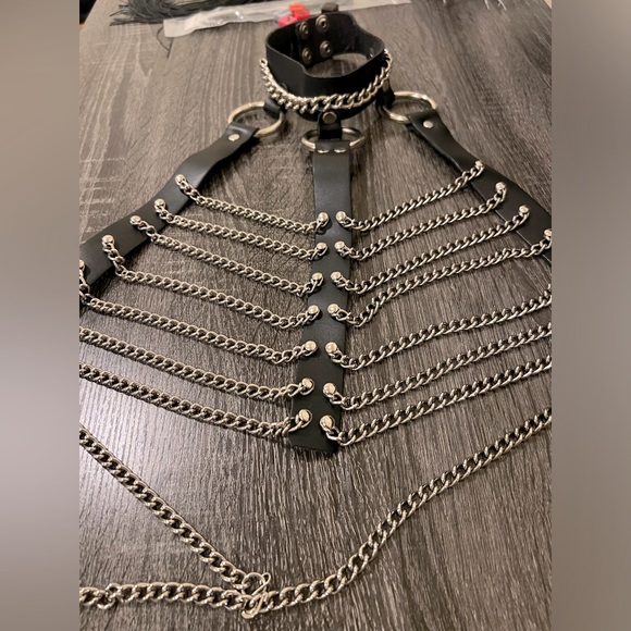 Genuine leather and steel chain bodice harness - Picture 2 of 12